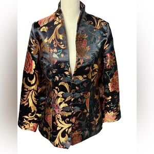 Soft Surroundings Moon Dynasty Jacket Brocade Metallic Floral Mandarin Sz M